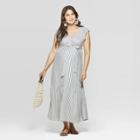 Maternity Striped Short Sleeve V-neck Neck Midi Dress - Isabel Maternity By Ingrid & Isabel Blue