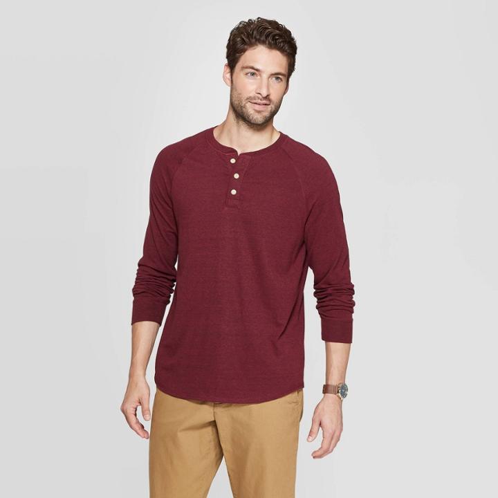 Men's Regular Fit Long Sleeve Jersey Henley Shirt - Goodfellow & Co Berry Blush L, Size: Large, Pink Blush