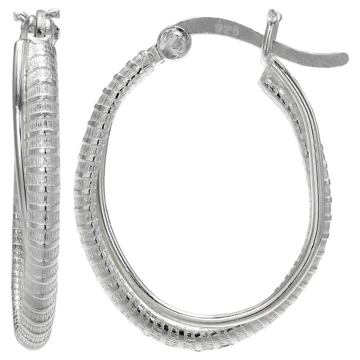 Distributed By Target Women's Click Top Textured Oval Hoop Earring In Sterling Silver -