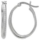 Distributed By Target Women's Click Top Textured Oval Hoop Earring In Sterling Silver -