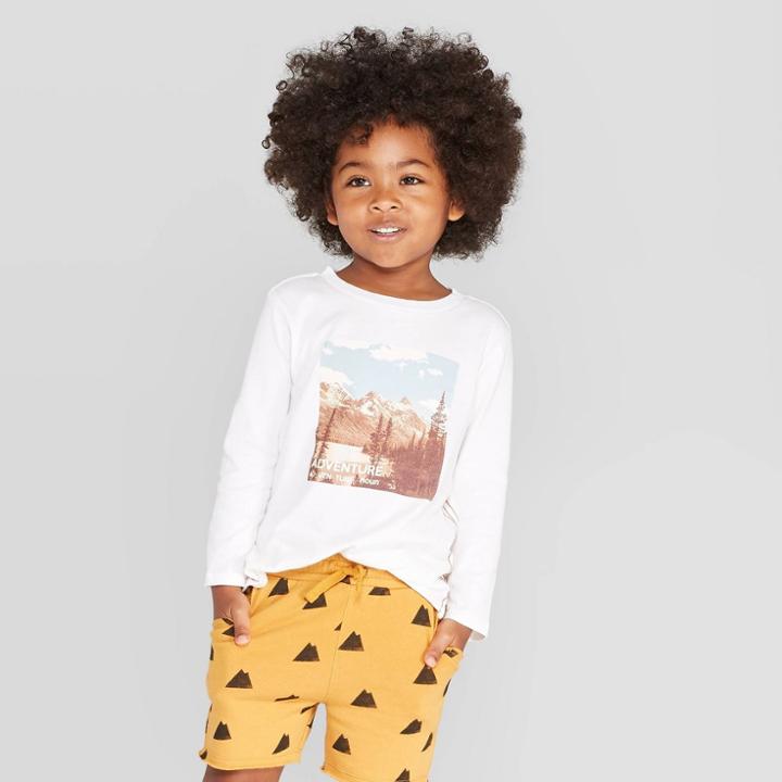 Toddler Boys' Long Sleeve Mountain Scene T-shirt - Art Class Ivory 4t, Boy's, White