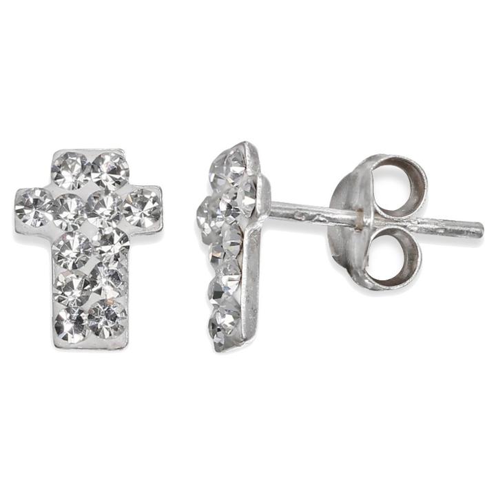 Target Round Cubic Zirconia Stud Cross Earrings In Sterling