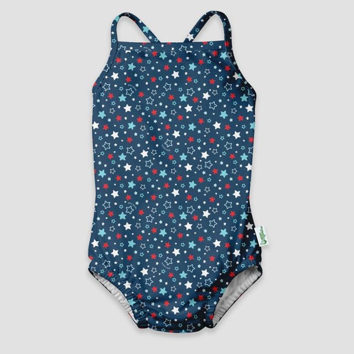 Green Sprouts Toddler Girls' Star Americana One Piece Swimsuit With Built-in Swim Diaper - Navy