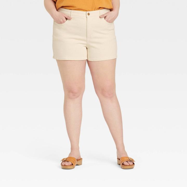 Women's Plus Size High-rise Midi Jean Shorts - Universal Thread Off-white
