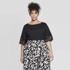 Women's Plus Size Short Sleeve Crewneck Crochet Trim T-shirt - Ava & Viv Black