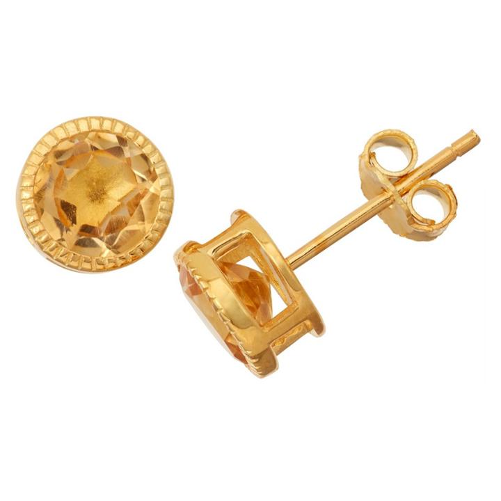 1 2/3 Tcw Tiara Gold Over Silver 6mm Bezel-set Citrine Stud Earrings, Women's