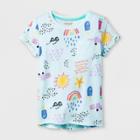 Girls' Short Sleeve Printed Knit Top - Cat & Jack Aqua