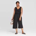 Women's Plus Size Sleeveless V-neck Tie Detail Knit Jumpsuit - Ava & Viv Black