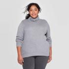 Women's Plus Size Ribbed Long Sleeve Ribbed Turtleneck Sweater - Ava & Viv Heather Gray X, Grey Gray