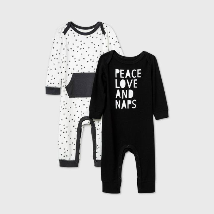 Baby Boys' 2pk 'peace Love Naps' Long Sleeve Romper - Cat & Jack Black/white Newborn