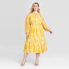 Women's Plus Size Tie-dye Puff Long Sleeve Midi Dress - Who What Wear Yellow 1x, Women's,