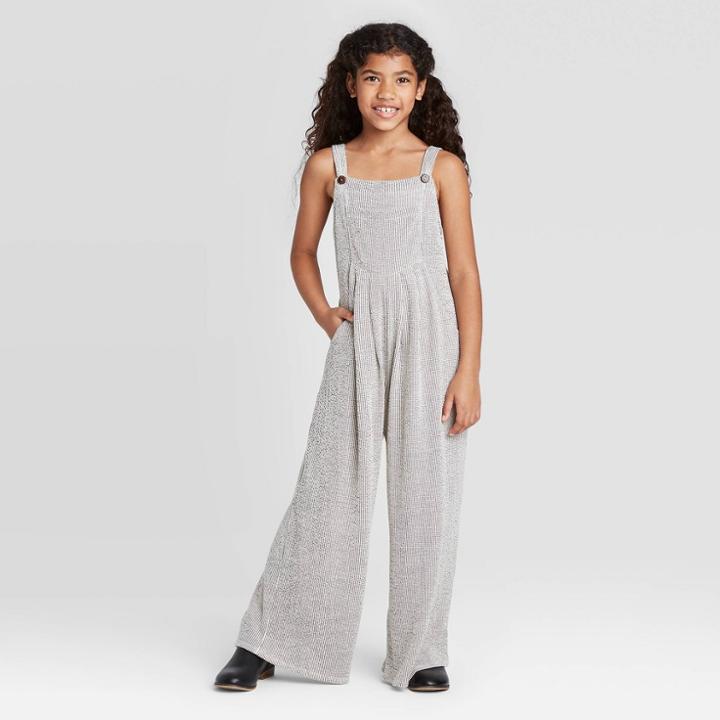 Girls' Soft Stripe Knit Overalls - Art Class Cream S, Size: