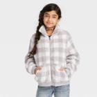 Girls' Printed High Pile Fleece Jacket - Art Class White/gray