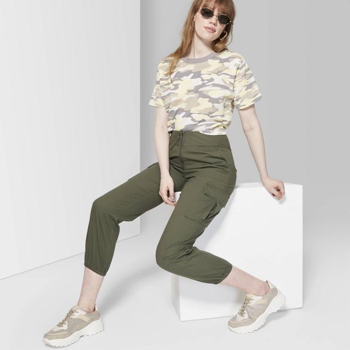 Women's High-rise Zip Front Cargo Pants - Wild Fable Olive
