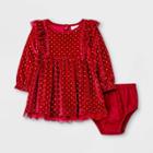 Baby Girls' Velour Dot Dress - Cat & Jack Berry Red