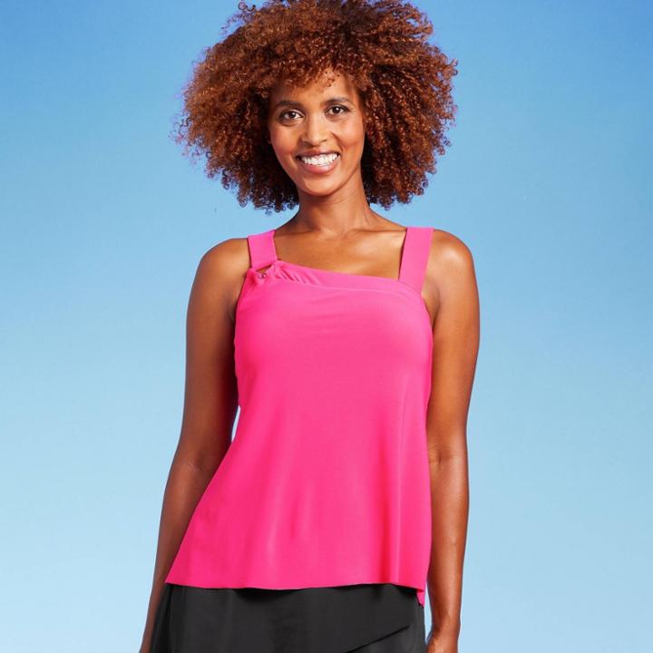 Women's Asymmetrical Tankini Top - Aqua Green Pink