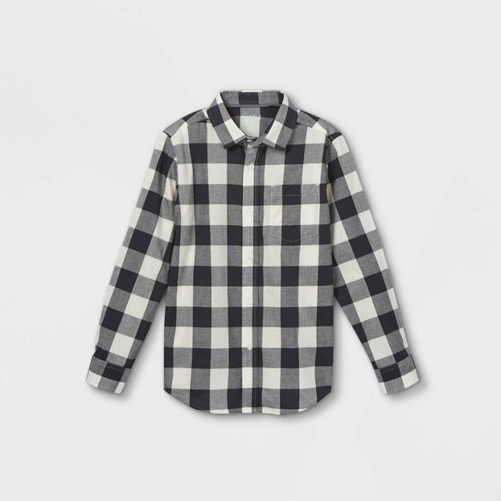 Boys' Button-down Stretch Woven Long Sleeve Shirt - Cat & Jack Black/white