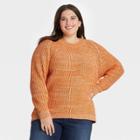 Women's Plus Size Crewneck Pullover Sweater - Ava & Viv Orange X