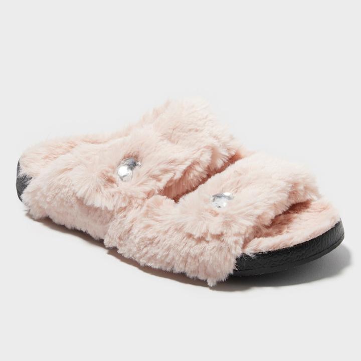 Dluxe By Dearfoams Women's Trista Double Strap Pile Slide Deluxe By Dearfoams - Pink S (5-6), Pink Clear