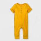Baby Boys' Gauze Front Jersey Back Romper - Cat & Jack Mustard Newborn, Yellow
