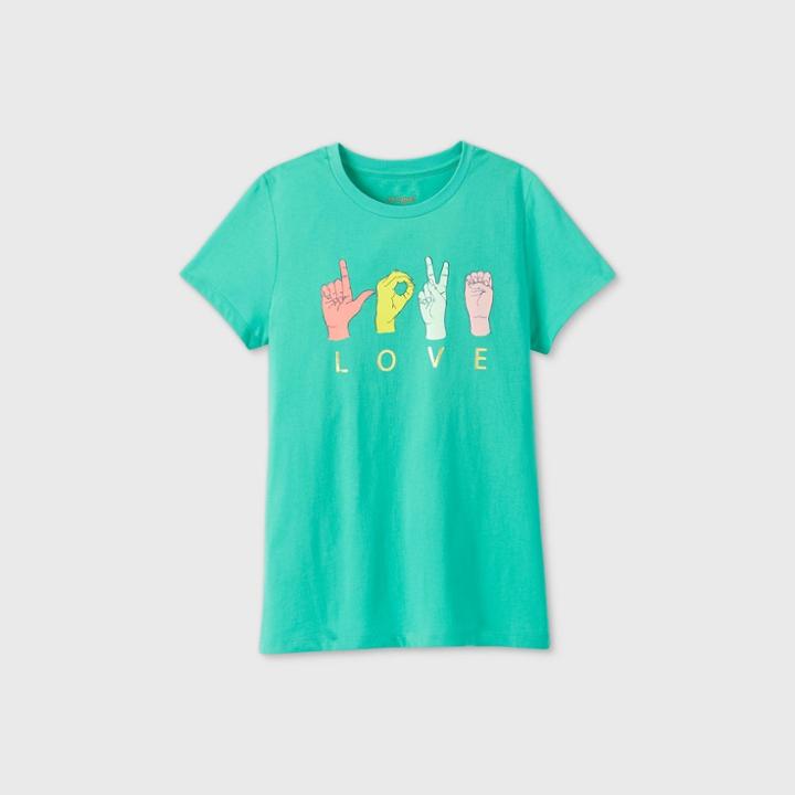Women's Short Sleeve Sign Language 'love' Graphic T-shirt - Cat & Jack Green