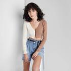 Women's Cropped Cardigan - Wild Fable Light Brown Colorblock