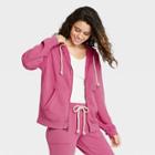 Women's Fleece Zip-up Hooded Sweatshirt - Universal Thread Pink