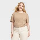 Women's Side Ruched Short-sleeve T-shirt - Universal Thread Light Brown
