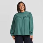 Women's Plus Size Long Sleeve Blouse - A New Day Teal