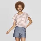 Women's Striped Regular Fit Short Sleeve Crewneck Linen Cuff T-shirt - A New Day Rose (pink)