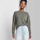Women's Long Sleeve Round Neck Boxy Tunic T-shirt - Wild Fable Olive Green
