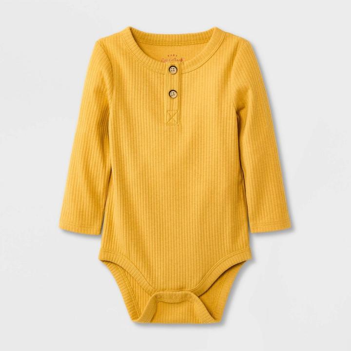 Baby Boys' Rib Henley Long Sleeve Bodysuit - Cat & Jack Mustard Yellow