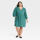 Women's Plus Size Long Sleeve Knit Babydoll Dress - Ava & Viv Green X