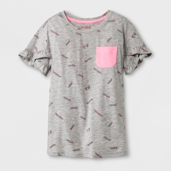 Girls' Ruffle Sleeve T-shirt - Cat & Jack Heather Gray