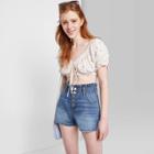 Women's High-rise Button-front Paperbag Waist Jean Shorts - Wild Fable Medium Wash 00,