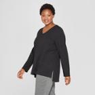 Women's Plus Size Long Sleeve V-neck T-shirt - Ava & Viv Black X