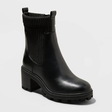 Women's Natasha Lug Soled Sock Boots - A New Day Black