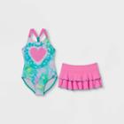 Girls' Heart Tie-dye With Skirt One Piece Swimsuit Set - Cat & Jack