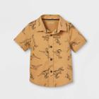 Toddler Boys' Dino Print Woven Poplin Short Sleeve Button-down Shirt - Cat & Jack Brown