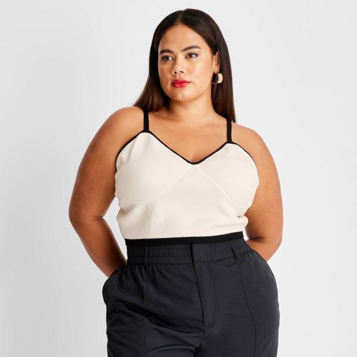 Women's Plus Size V-neck Bralette Sweater Tank Top - Future Collective With Kahlana Barfield Brown Cream