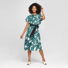 Women's Palm Print V-back Midi Dress - Who What Wear Green S, Green Palm Print