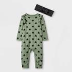 Baby Girls' Heart Rib Romper With Headband - Cat & Jack Olive Green/charcoal Gray Newborn