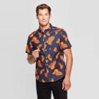 Men's Orange Print Slim Fit Poplin Button-down Shirt - Goodfellow & Co Dark Blue S, Men's,
