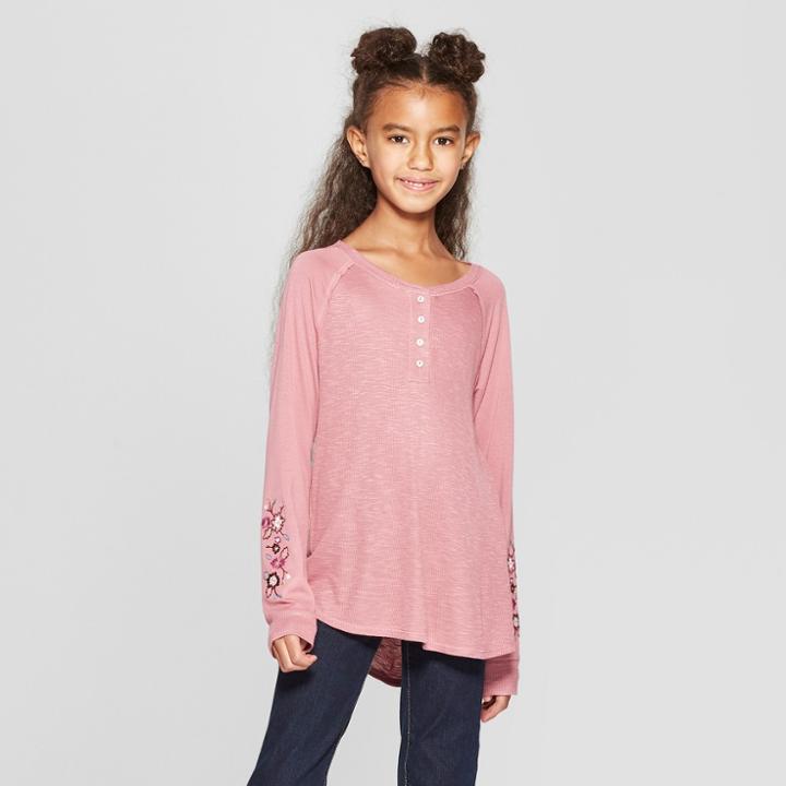 Girls' Long Sleeve Henley Top - Art Class Pink