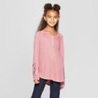 Girls' Long Sleeve Henley Top - Art Class Pink