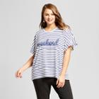 Women's Plus Size Weekend Short Sleeve Ruffle Graphic T-shirt - Grayson Threads (juniors') Navy/white