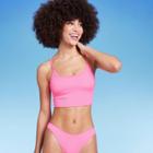 Women's Ribbed Longline Bralette Bikini Top - Wild Fable Pink X
