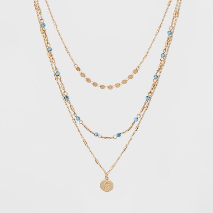 Sugarfix By Baublebar Mixed Media Layered Necklace - Turquoise, Women's, Gold