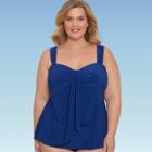 Women's Plus Size Slimming Control Draped Front Tankini Top - Dreamsuit By Miracle Brands Blue