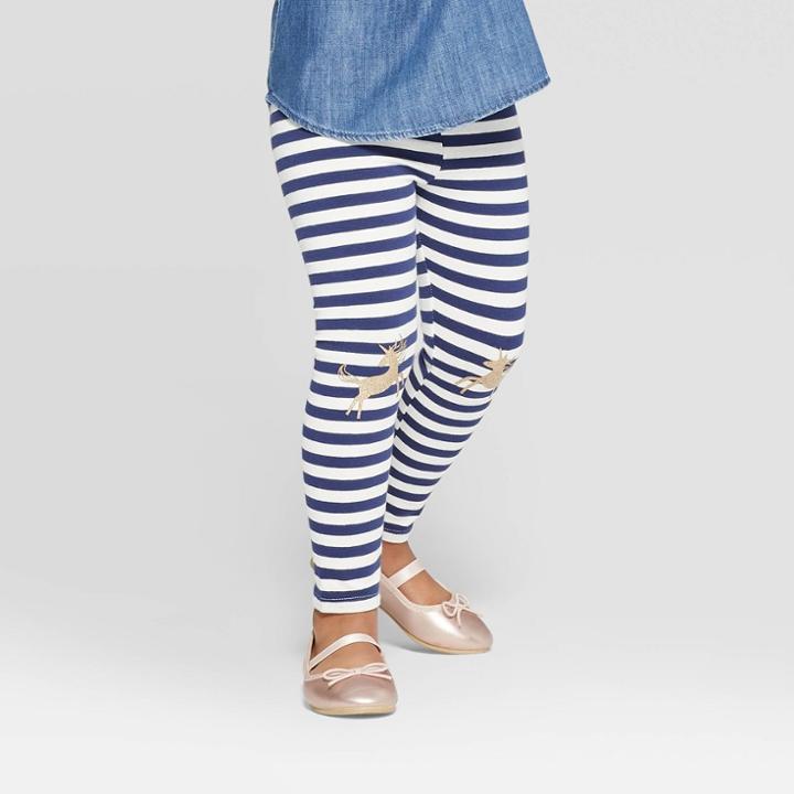 Toddler Girls' Striped Unicorn Knee Leggings - Cat & Jack Navy/white 5t, Toddler Girl's, Blue